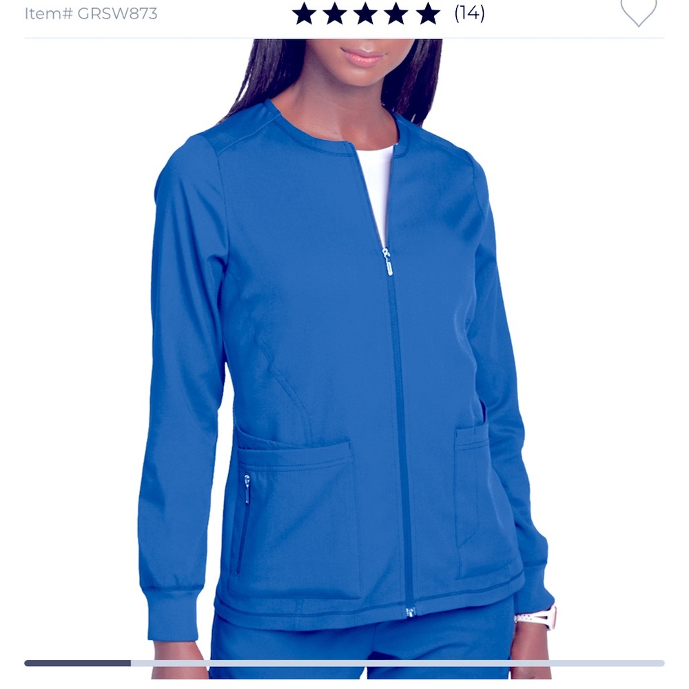 Grey’s Anatomy by Barco Spandex Stretch Round Neck Zip-Front 5-Pocket Jacket